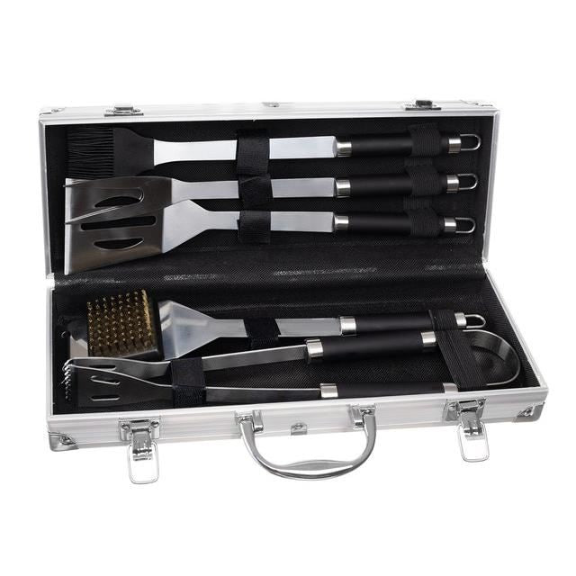 Ustensile pentru barbecue, grill, gratar, inox, trusa aluminiu, set 5 piese, 35 cm, Kaminer