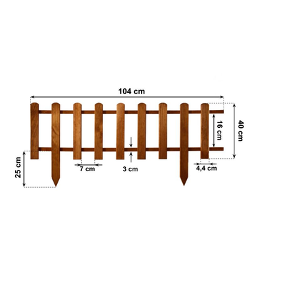 Gard de gradina decorativ, din lemn distantat, maro, 104x40 cm