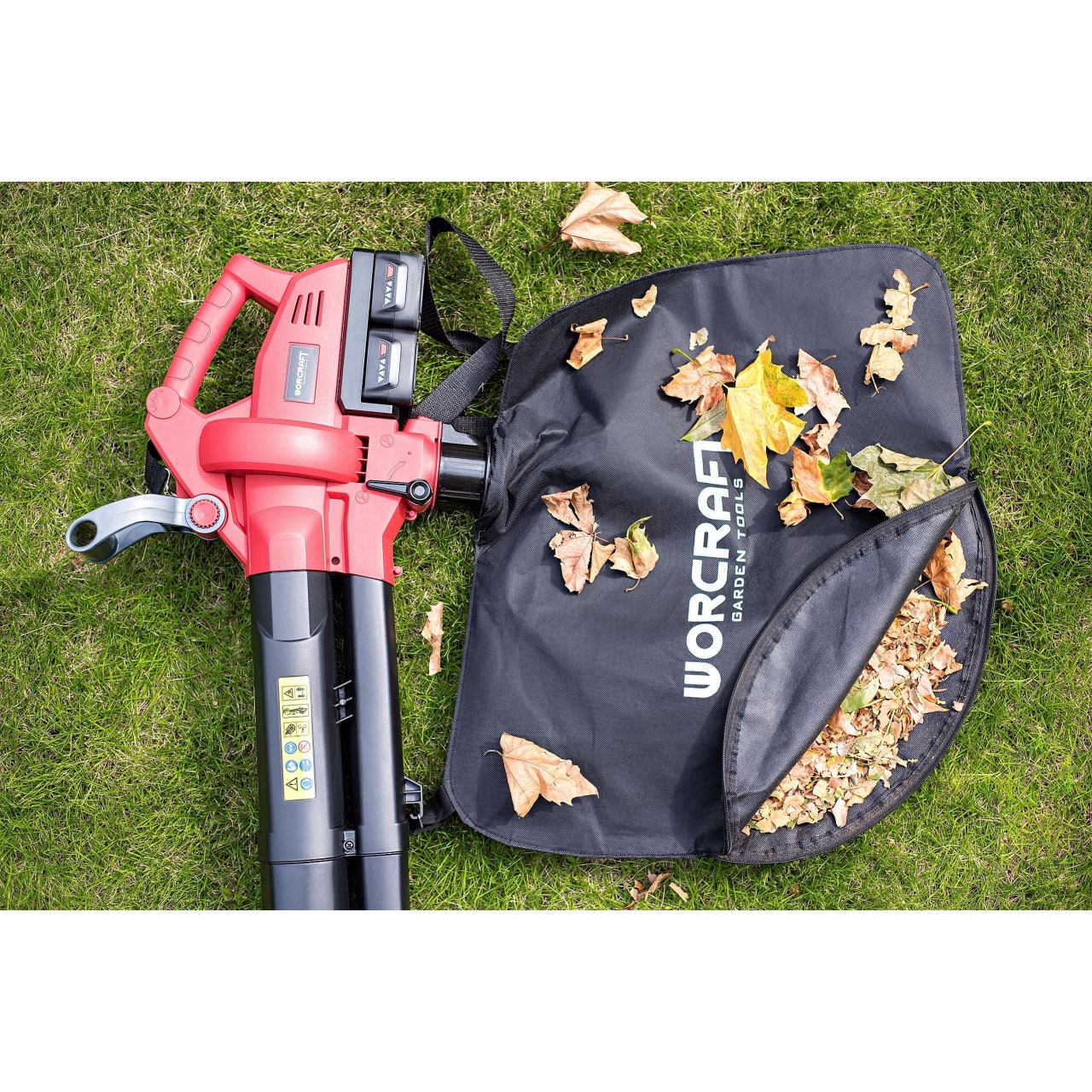 Aspirator/suflanta frunze, cu 2 acumulatori 4 Ah, incarcator 2 x20V Li-ion, sac colector, Worcraft