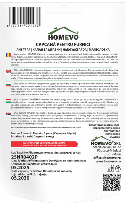 HOMEVO CAPCANA PENTRU FURNICI - Capcana cu Lipici si Atractant Natural - Interior si Exterior, Non-Toxica