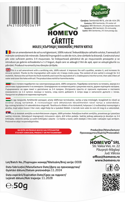 Homevo Bentonita Cartite - Repelent Natural cu Ulei de Ricin - Alunga fara sa Raneasca