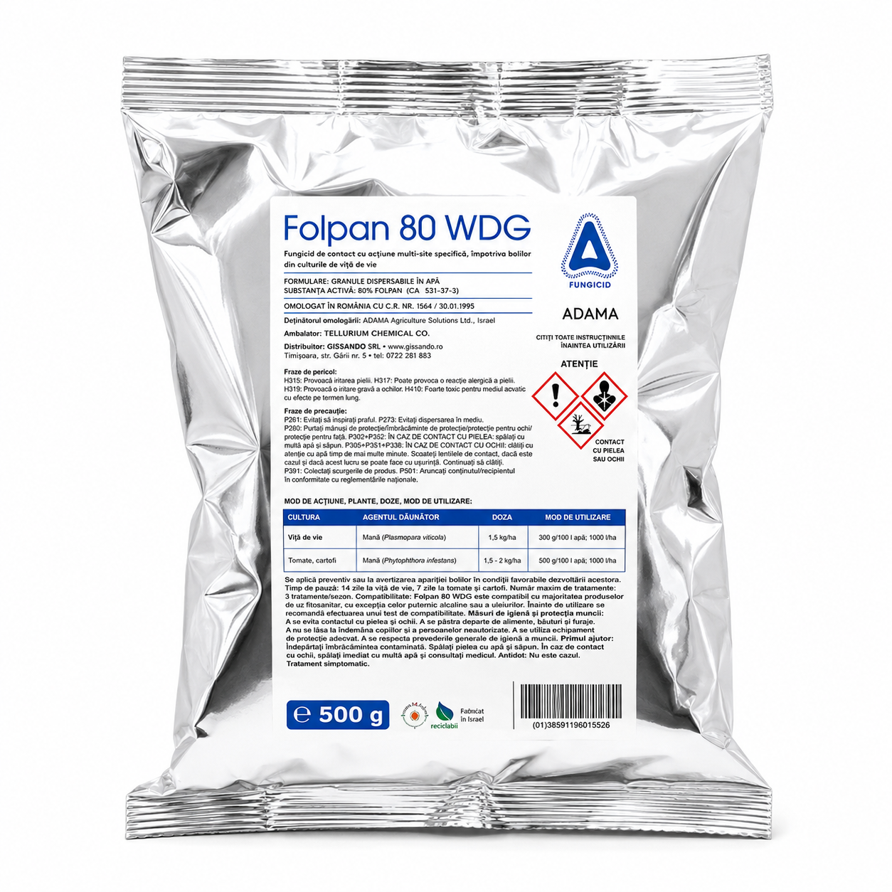 Folpan 80 WDG - Fungicid de contact - Rasaduri, Pomi, Vita de vie, Mana si Rapan, Adama