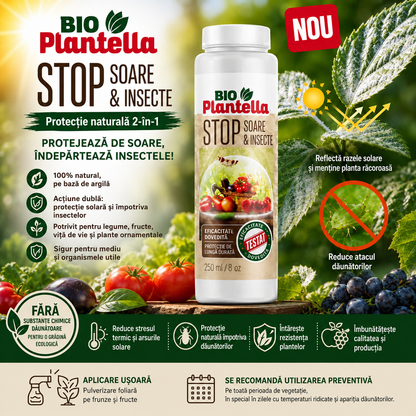BIO PLANTELLA STOP SUN&INSECT - Protectie Naturala pe Baza de Argila Alba - Legume, Livezi, Podgorii, Arsuri Solare, Insecte