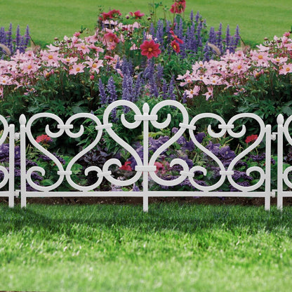 Gard de gradina decorativ, plastic alb, set 4 buc, 59.5x37 cm