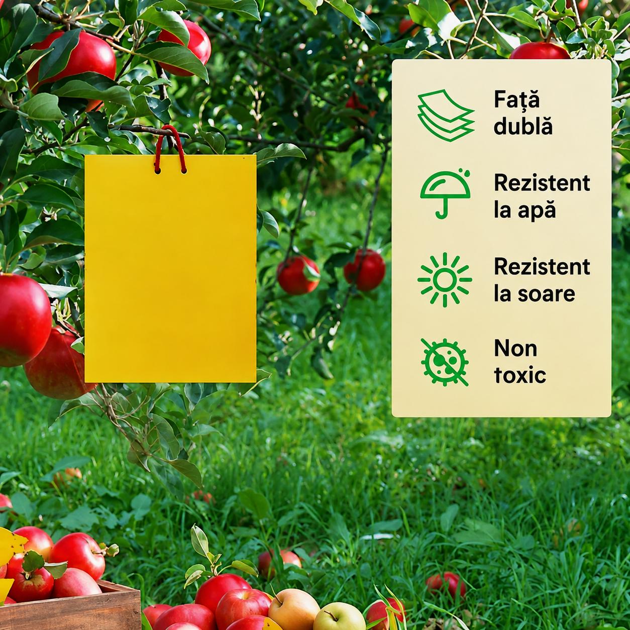 Capcane Lipicioase Galbene Bio Plantella – Set 10 Plăci – Musca Cireșelor, Afide, Acarieni, Purici, Musca Cepei