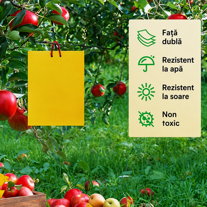 Capcane Lipicioase Galbene Bio Plantella – Set 10 Plăci – Musca Cireșelor, Afide, Acarieni, Purici, Musca Cepei