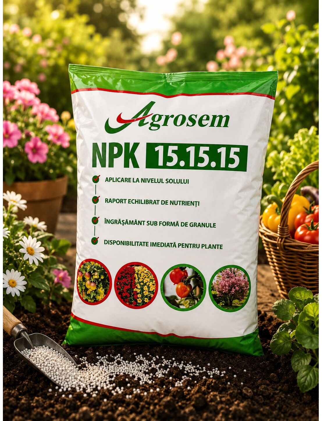 Ingrasamant Complex NPK 15.15.15 -Granulat Echilibrat - Legume, Cartof, Gazon, Pomi Fructiferi