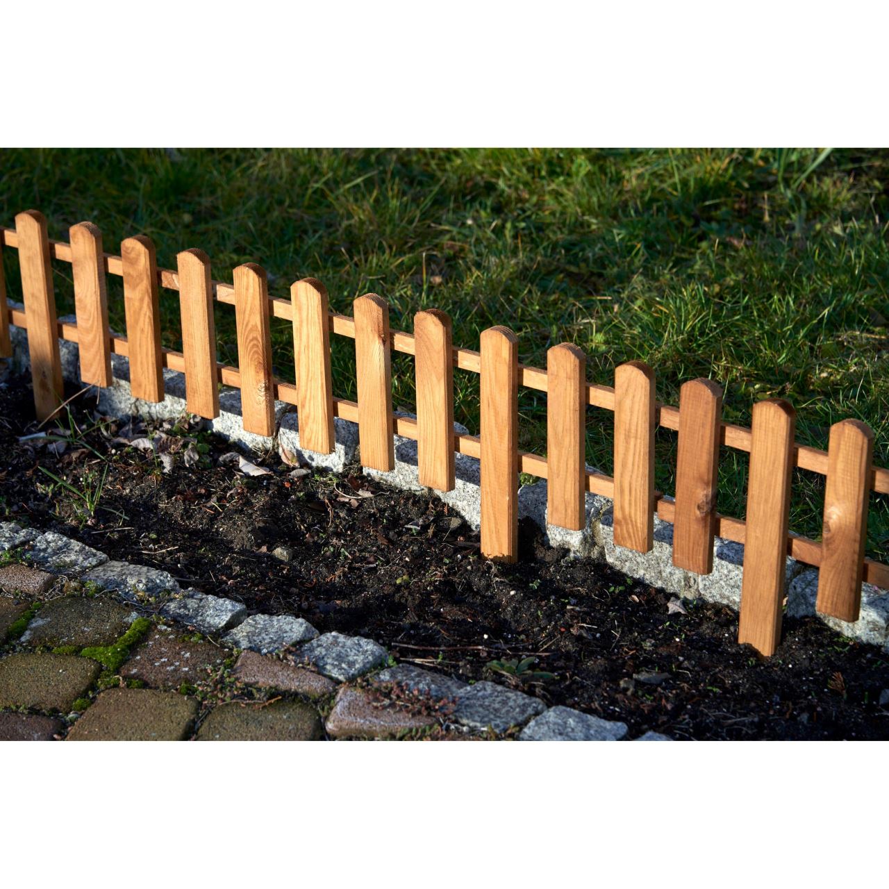 Gard de gradina decorativ, din lemn distantat, maro, 104x30 cm
