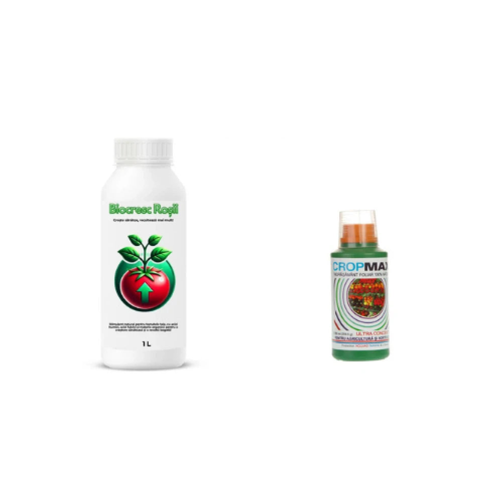Pachet tratament si nutritie tomate/rosii, Stimulator de legare si rodire, Biocresc Rosii, 1 l + Fer