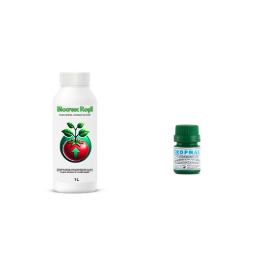 Pachet tratament si nutritie tomate/rosii, Stimulator de legare si rodire, Biocresc Rosii, 1 l + Fer