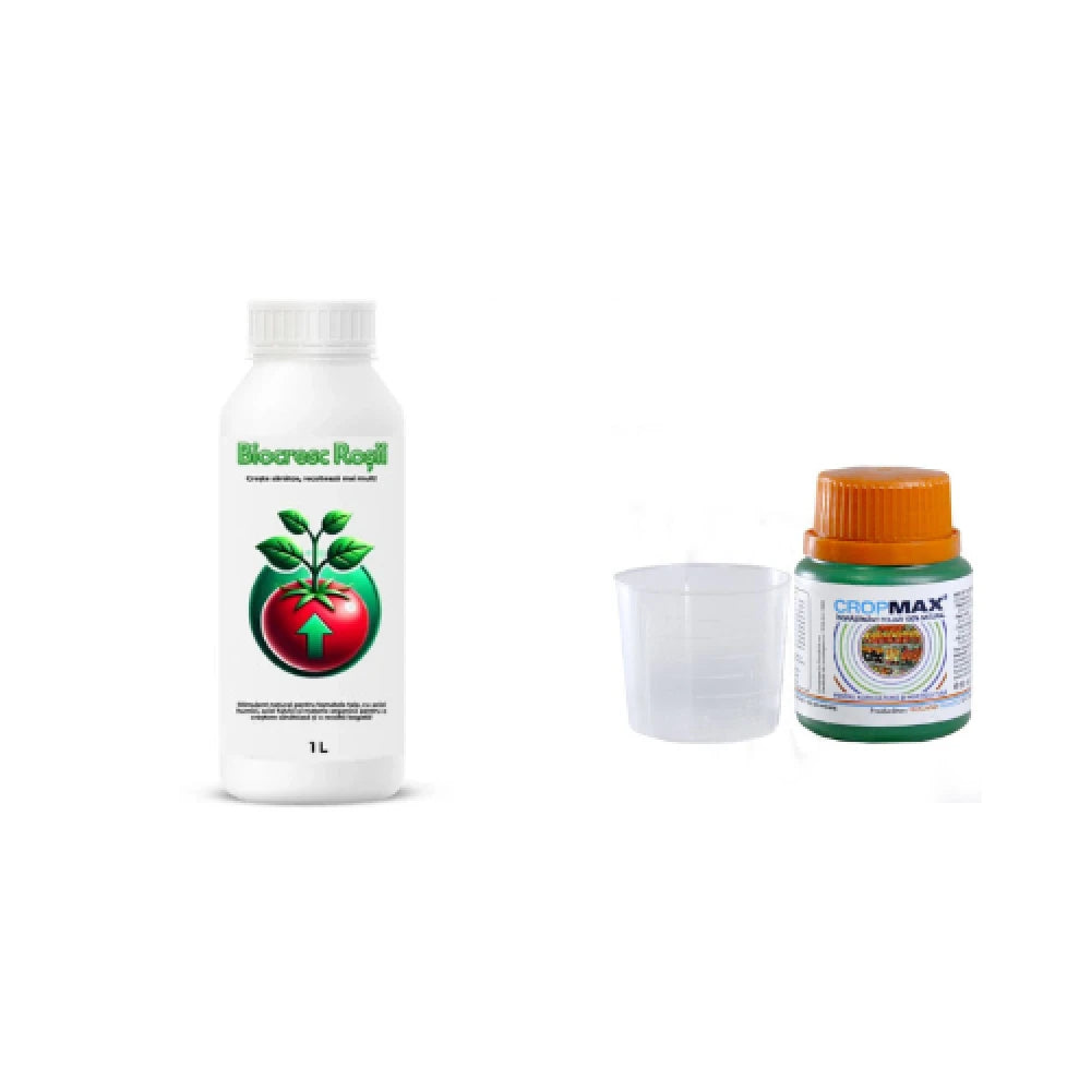 Pachet tratament si nutritie tomate/rosii, Stimulator de legare si rodire, Biocresc Rosii, 1 l + Fer