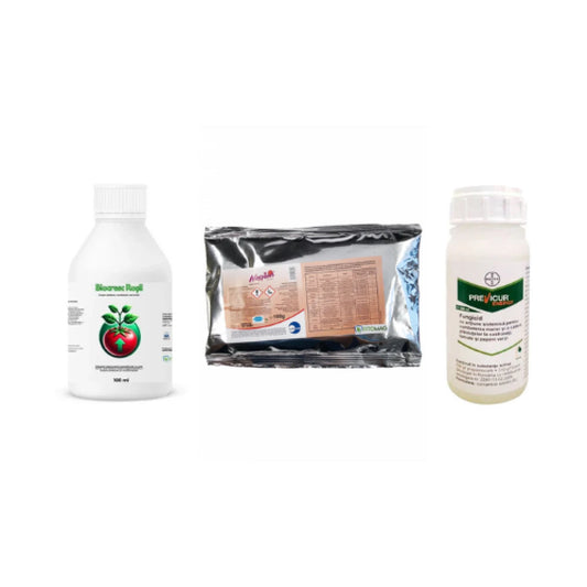 Pachet tratament si nutritie tomate/rosii Stimulator de legare Biocresc Rosii, 100 ml + Fungicid Pre