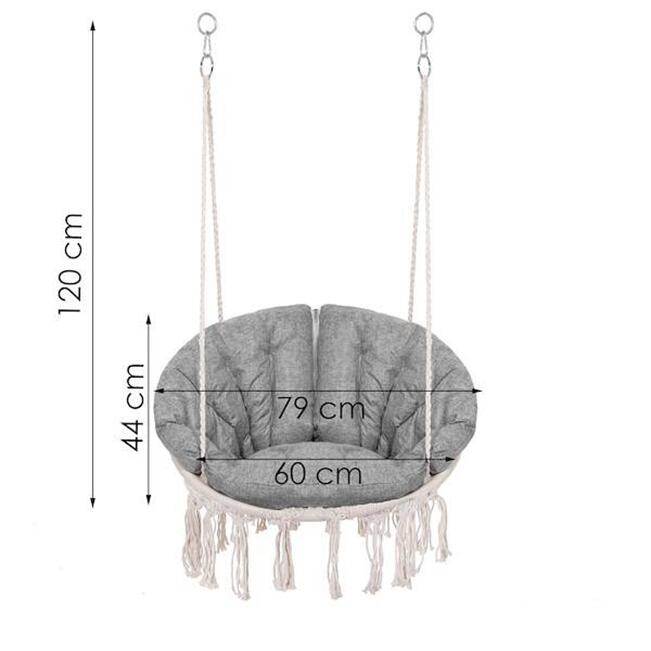 Hamac brazilian, tip scaun, Springos, cu perna, crem si gri, max 150 kg, 79x80x120 cm