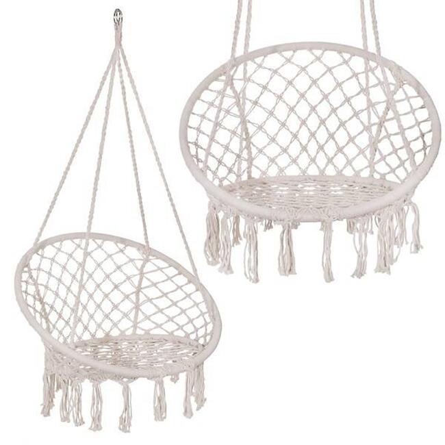 Hamac brazilian, tip scaun, Springos, cu perna, crem si gri, max 150 kg, 79x80x120 cm