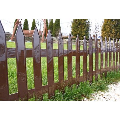 Gard de gradina decorativ, din plastic, maro, set 7 buc, 3.2 m x 35 cm