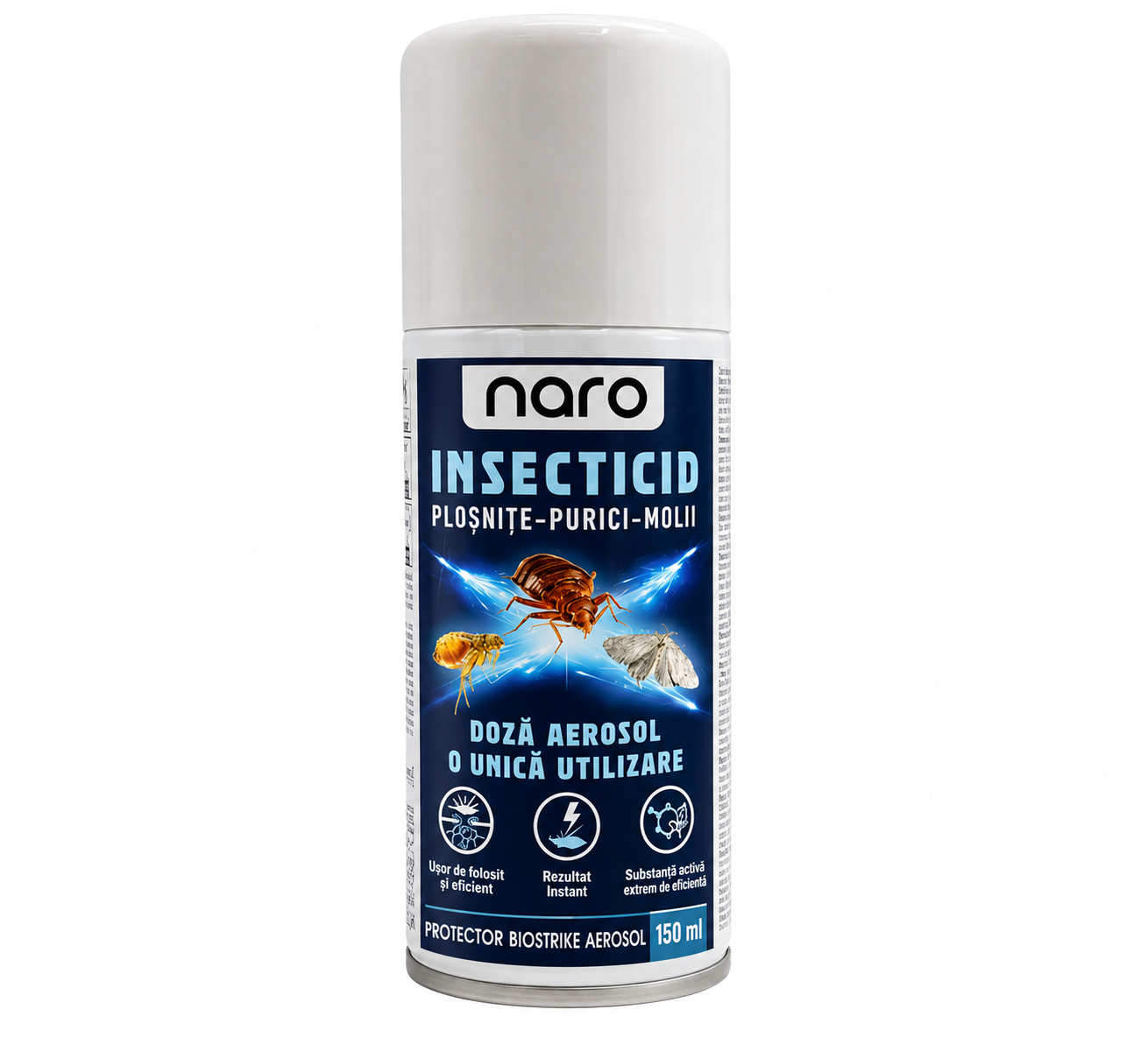 Naro Protector Biostrike Aerosol 150ml - Insecticid Fumigant cu Piretru Natural - Plosnite de Pat, Purici, Molii, Gandaci, Viespi