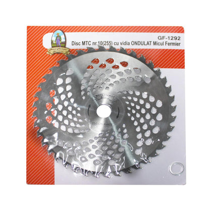 Disc circular vidia pentru motocoasa/trimmer, Micul Fermier, ondulat, 255x25.4 mm, 40 dinti