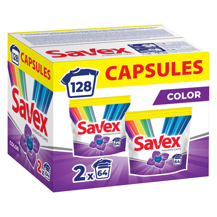 SAVEX DETERGENT SUPER CAPS 2X64BUC COLOR
