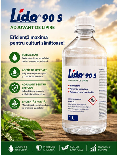 Lido 90S - Adjuvant de Lipire - Surfactant, Agent de Umectare, Eficienta Maxima pentru Culturi Sanatoase