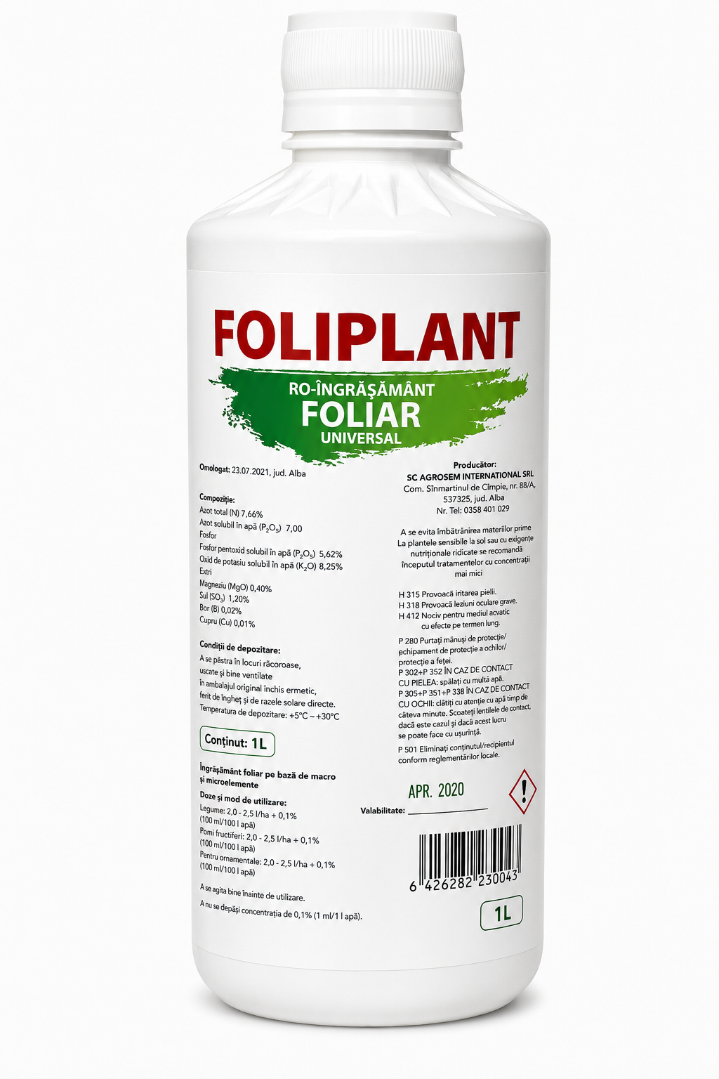 Îngrășământ Universal Foliplant – Nutriție Completă Plante Sănătoase și Producții Ridicate - Legume, Flori, Pomi Fructiferi, Vita de Vie, Cereale, Gazon