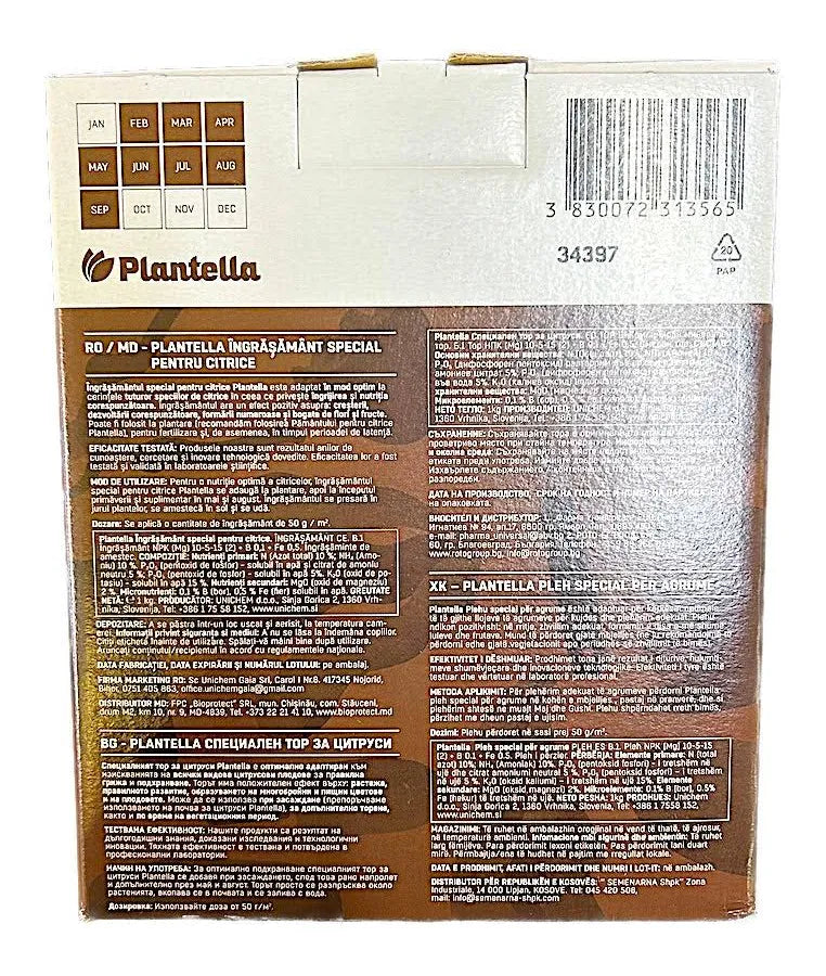 Ingrasamant Special pentru Citrice Plantella 1kg - Creștere Viguroasă și Fructificare Bogată - Lamai, Portocali, Mandarini