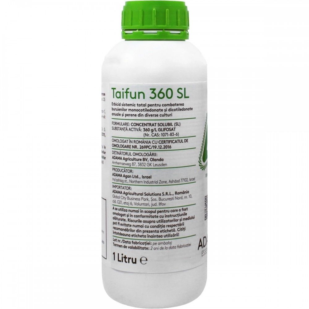 Taifun 360 SL - Erbicid Total Sistemic, Neselectiv - Miristi, Sfecla, Porumb, Pomi Fructiferi, Vita de Vie - Buruieni Mono si Dicotiledonate, Adama