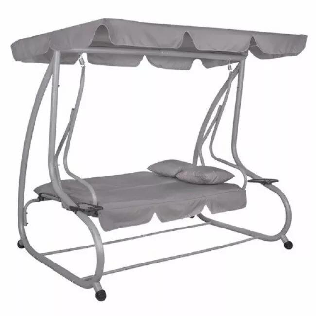 Balansoar gradina, Springos, Venezia, 3 locuri, gri, 190x125x163 cm, functie pat, max 280 kg